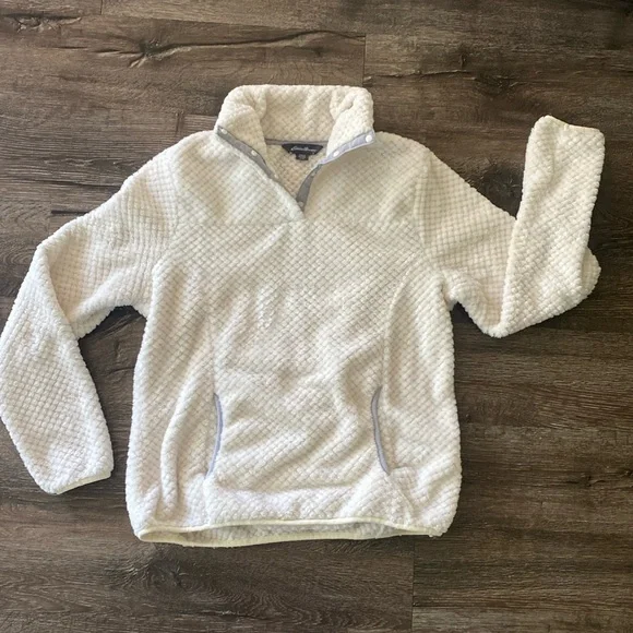 Eddie Bauer Ivory Sherpa Fleece 3/4 Zip - Picture 1 of 3